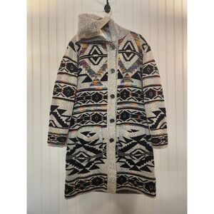 Northern Angel Women  Southwest Sherpa Lined Long Cardigan Sweater‎ Hood Size L